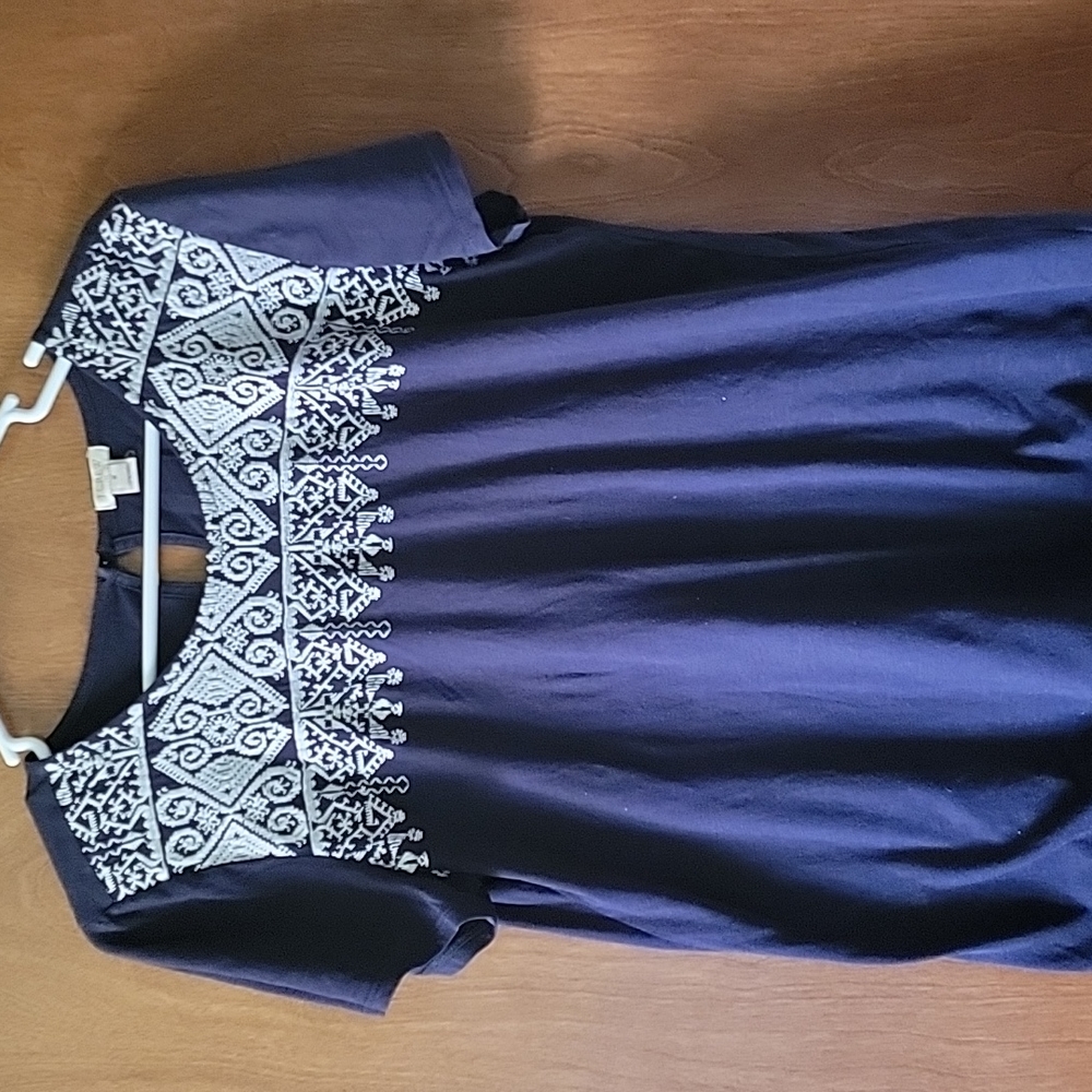 J. Crew Dark Blue Embroidered Blouse M